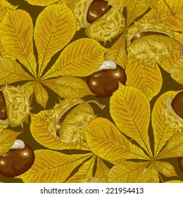 Chestnut Seamless Background,  Botanical Vector Illustration