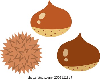 Chestnut set 7.
An illustration set of chestnuts and chestnut burrs.