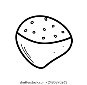 Icono de garabato de Ilustración vectorial de castaño . Dibujo de dibujos animados de castañas en una cáscara. Aislado en blanco.
