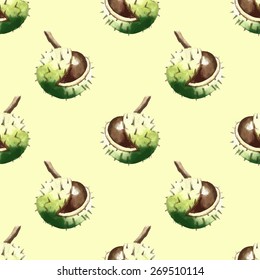 Chestnut walnut watercolor seamless pattern. Vector illustration.