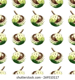 Chestnut walnut watercolor seamless pattern. Vector illustration.