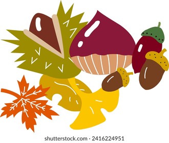 Chestnuts and acorns are the taste of autumn, with fallen autumn leaves beside them