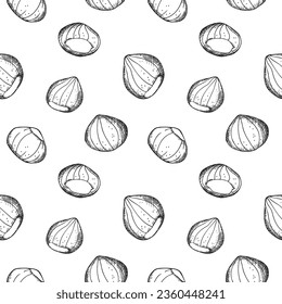 Chestnuts seamless pattern with plant, fruit, sweet chestnut repeating background. Backdrop with nuts decorative ornament for print, paper,  wrapping, card, template, packaging. Vector illustration