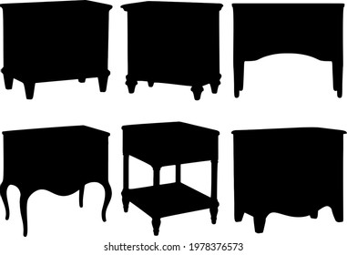 Chests of drawers and tables with bedside tables in the set.