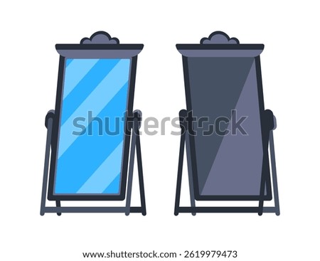 Cheval mirror reflecting and not reflecting showing front and back view