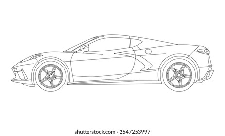 Chevrolet Corvette C8 Mid-engine Sport Car Vector USA Coupe Speed Icon Modern