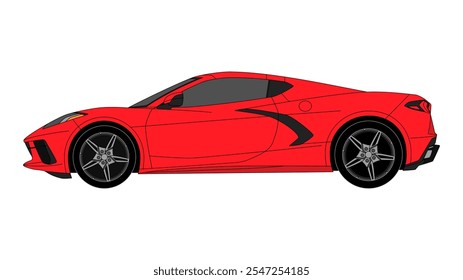 Chevrolet Corvette C8 Mid-engine Sport Car Vector USA Coupe Speed Icon Modern