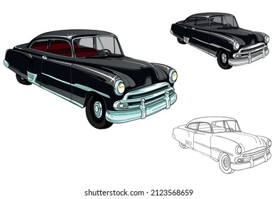 chevrolet retro vintage vector car, sketch automobile and black and white illustration, isolated on white background