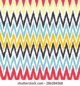 Chevron Abstract background. Seamless ikat pattern. Vector illustration. blue, red and yellow zigzag pattern ikat vector illustration.