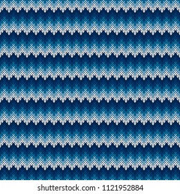 Chevron Abstract Knitted Sweater Pattern. Vector Seamless Background with Shades of Blue Colors. Wool Knit Texture Imitation