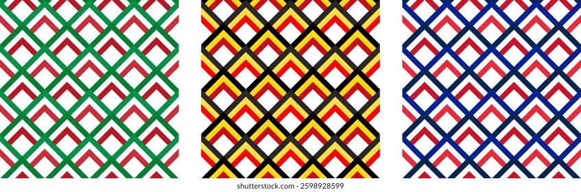 chevron arrow pattern of italian, belgian and french flags. geometric background. vector illustration