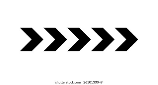 Chevron arrow pattern. Chevron shape line. Motion direction road line. Triangle arrow sign. Warning repeat striped. Swipe icon. Design element. Vector illustration isolated on white background.