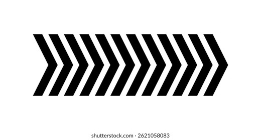 Chevron arrow pattern. Chevron shape line. Motion direction road line. Triangle arrow sign. Warning repeat striped. Swipe icon. Design element. Vector illustration isolated on white background.