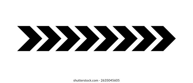 Chevron arrow pattern. Chevron shape line. Motion direction road line. Triangle arrow sign. Warning repeat striped. Swipe icon. Design element. Vector illustration isolated on white background.