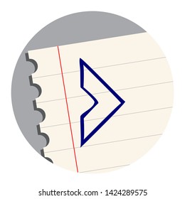 Chevron Arrow Right. Free Hand Icon on a Notebook Sheet