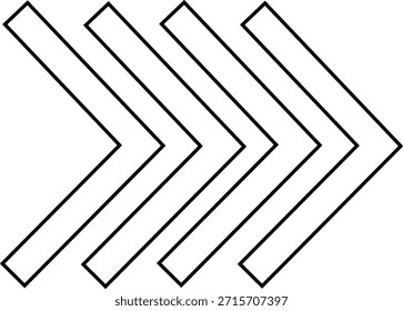 Vector de flecha de Chevron Símbolos de dirección de estilo de línea negra, Marcas de puntero de navegación, Indicadores de guía, Signos de forma, Iconos de movimiento hacia adelante, Elemento gráfico mínimo