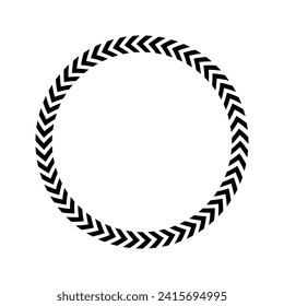 Chevron arrows circle. Round ornament with repeated V shaped stripes isolated on white background. Striped ring shape. Circular path with military, caution, movement signs. Vector flat illustration