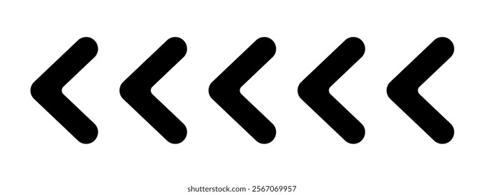 Chevron arrows. Repeated V-shaped stripes. Orientation or direction, download, road caution, next, army insignia, military or navigation sign isolated on white background. Vector graphic illustration.