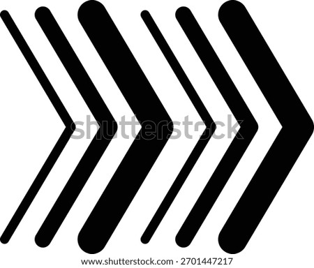 chevron arrows with varying line weights pointing to the right, , creating a dynamic and modern design element