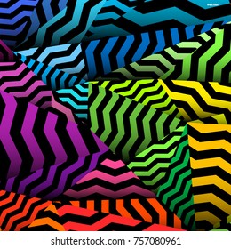 Fondo de Chevron, arcoiris rizado y patrón negro.