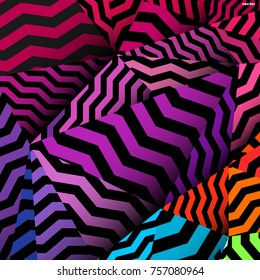 Chevron-Hintergrund, gerippter Regenbogen und schwarzes Muster.
