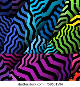 Fondo de Chevron, arcoiris rizado y patrón negro.
