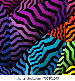 Chevron background, rippled rainbow and black pattern.