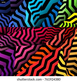 Chevron background, rippled rainbow and black pattern.
