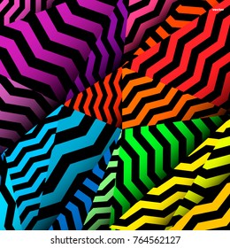 Chevron-Hintergrund, gerippter Regenbogen und schwarzes Muster.