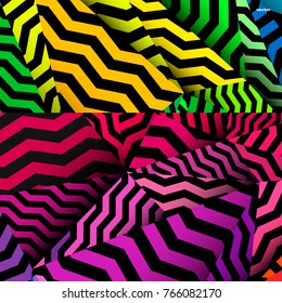 Fondo de Chevron, arcoiris rizado y patrón negro.