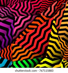 Chevron background, rippled rainbow and black pattern.