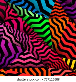 Chevron-Hintergrund, gerippter Regenbogen und schwarzes Muster.