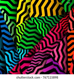 Fondo de Chevron, arcoiris rizado y patrón negro.