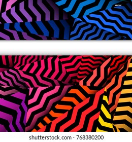 Chevron background, rippled rainbow and black pattern.