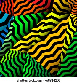 Fondo de Chevron, arcoiris rizado y patrón negro.