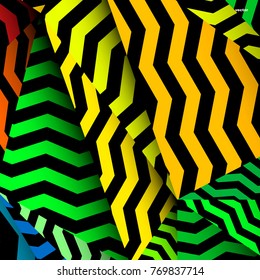 Chevron background, rippled rainbow and black pattern.