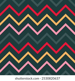 Chevron Weihnachtsmuster in festlicher roter, goldener und grüner Vektorgrafik