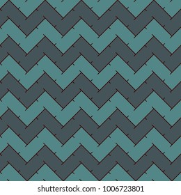 Chevron diagonal stripes abstract background. Retro style seamless pattern with classic geometric ornament. Blue colors zigzag lines wallpaper. Digital paper, textile print, page fill. Vector art