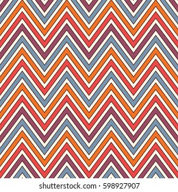 Chevron diagonal stripes abstract background. Bright seamless pattern with classic geometric ornament. Zigzag horizontal lines wallpaper. Vivid digital paper, textile print, page fill. Vector art