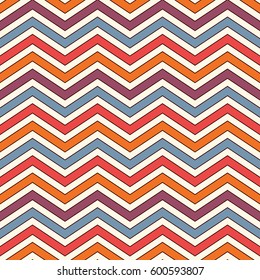 Chevron diagonal stripes abstract background. Bright seamless pattern with classic geometric ornament. Zigzag horizontal lines wallpaper. Vivid digital paper, textile print, page fill. Vector art