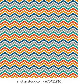 Chevron diagonal stripes abstract background. Bright seamless pattern with classic geometric ornament. Zigzag horizontal lines wallpaper. Vivid digital paper, textile print, page fill. Vector art