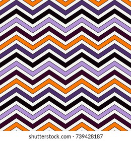 Chevron diagonal stripes abstract background. Seamless pattern in Halloween traditional colors. Zigzag horizontal lines wallpaper. Vivid digital paper, textile print, page fill. Vector art