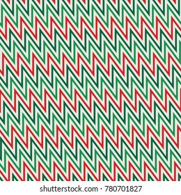 Chevron diagonal stripes abstract background. Seamless pattern in Christmas traditional colors. Zigzag horizontal lines wallpaper. Vivid digital paper, textile print, page fill. Vector art