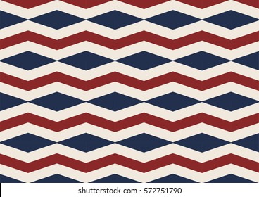 Chevron diamond old glory red, white and blue seamless pattern. Vector backdrop of independence day, American flag and president's day.