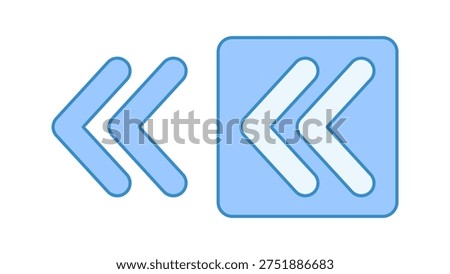 Chevron double left icon representing backward navigation and interface direction control. Color icon set illustrating user interface navigation arrows for digital applications websites and software systems.