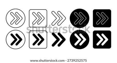 Chevron double right arrow outline icon collection designed for forward navigation, pagination controls, slideshow systems, and interface menus.