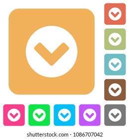 Chevron down flat icons on rounded square vivid color backgrounds.