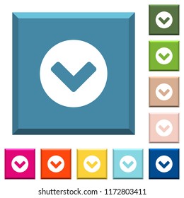 Chevron down white icons on edged square buttons in various trendy colors