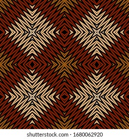 Chevron embroidery colorful vector seamless pattern. Zigzag stitching textured tribal background. Tapestry repeat zig zag backdrop. Embroidered stripes, zigzag lines, geometric shapes, rhombus.