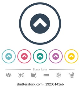 Chevron up flat color icons in round outlines. 6 bonus icons included.